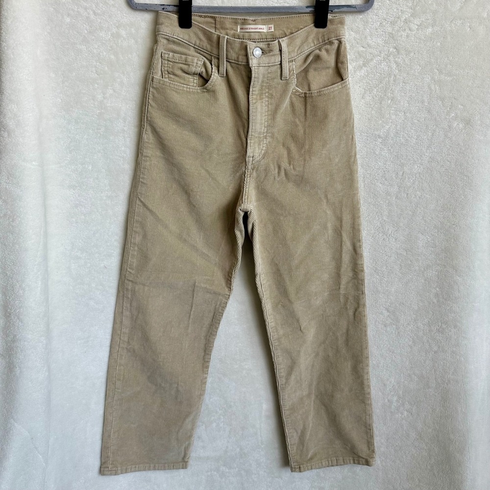 Levi's Ribcage Straight Ankle Corduroy Pants Tan‎ Beige High Rise Womens 27